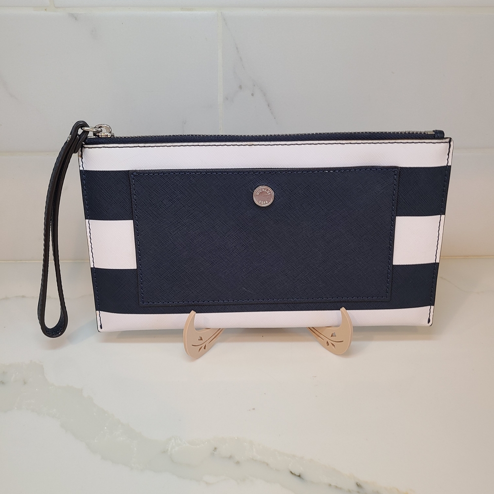 Michael Kors Navy and White Striped Wristlet Pristine